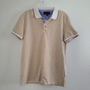 Porto Sur Men’s Polo Shirt Size M Geometric Print Short Sleeve Cotton Blend.